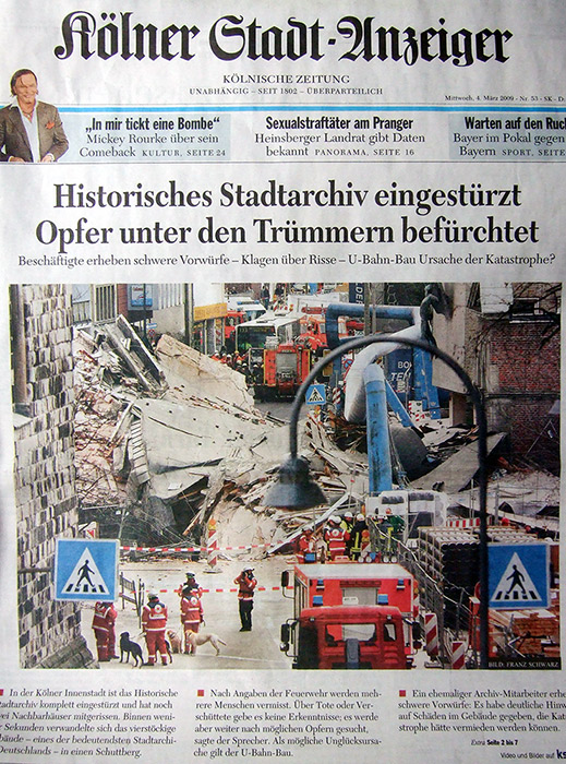 Einsturz Stadtarchiv Köln 03.03.2009 KStA